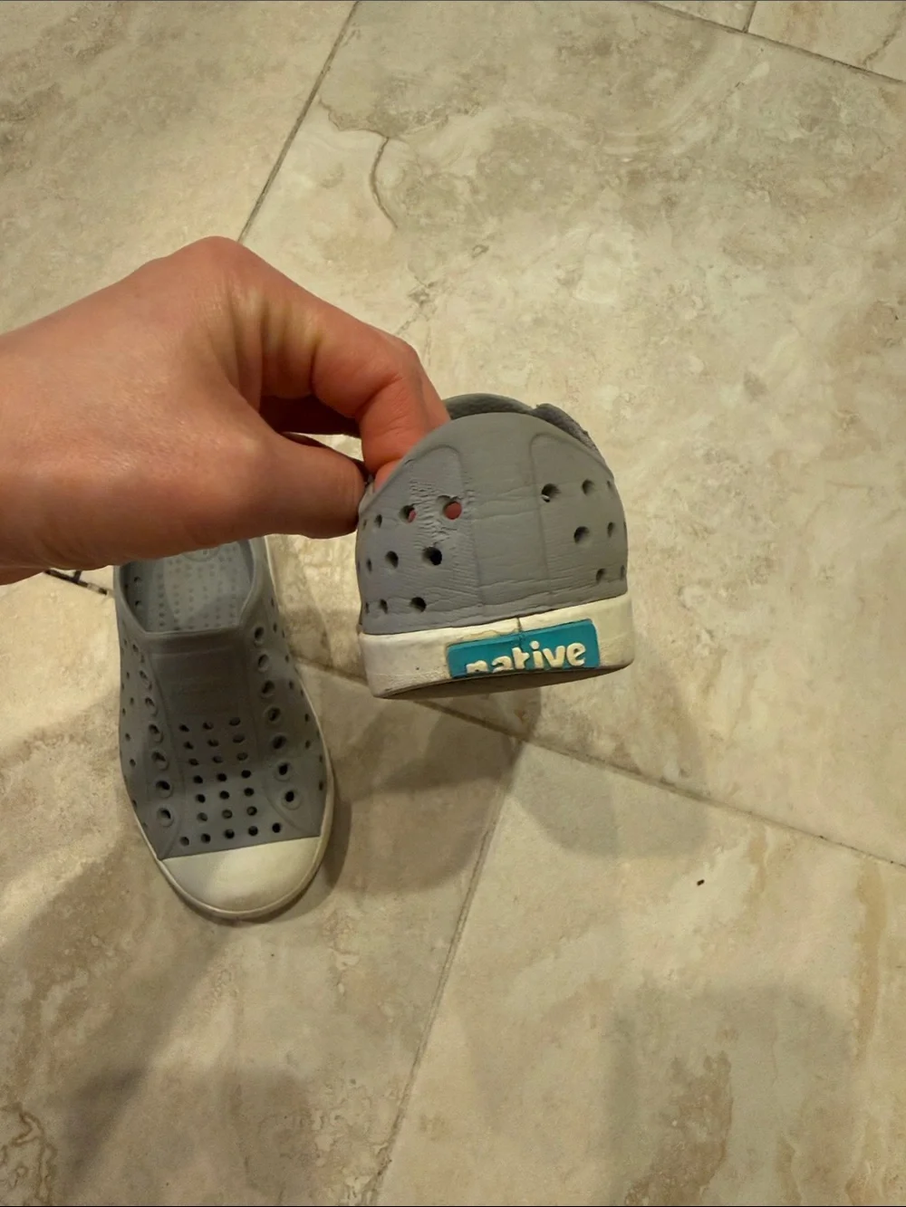 Native Gray Slip-On Sneakers with White Toe Caps